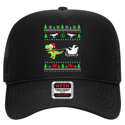 Merry Rexmas Ugly Sweater Christmas Gifts Dinosaur Lover High Crown Mesh Back Trucker Hat