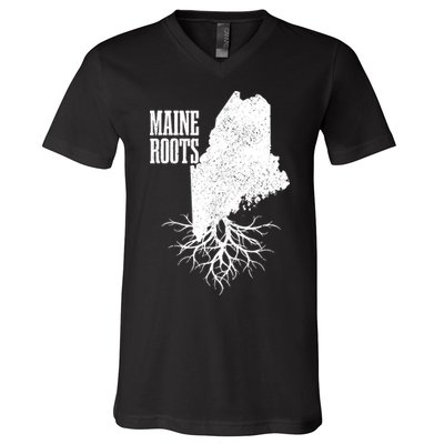 Maine Roots Vintage Usa Patriotic Pride State Map Gift V-Neck T-Shirt