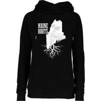 Maine Roots Vintage Usa Patriotic Pride State Map Gift Womens Funnel Neck Pullover Hood