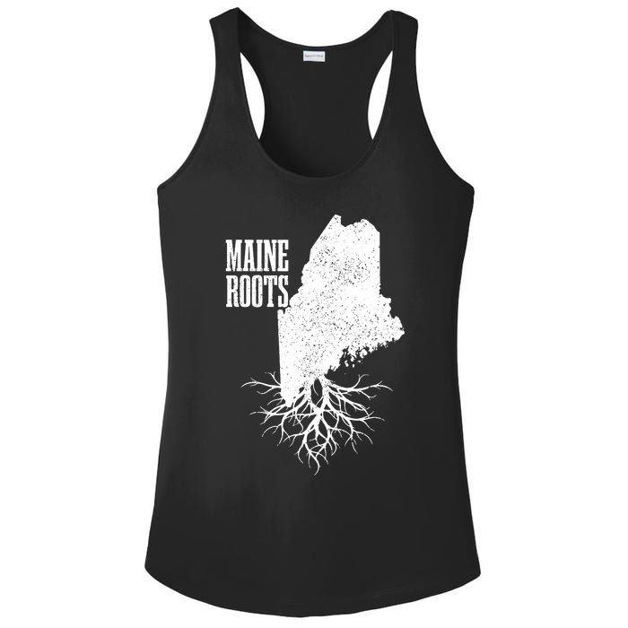 Maine Roots Vintage Usa Patriotic Pride State Map Gift Ladies PosiCharge Competitor Racerback Tank