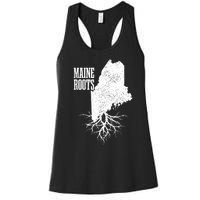 Maine Roots Vintage Usa Patriotic Pride State Map Gift Women's Racerback Tank