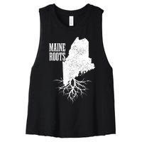 Maine Roots Vintage Usa Patriotic Pride State Map Gift Women's Racerback Cropped Tank