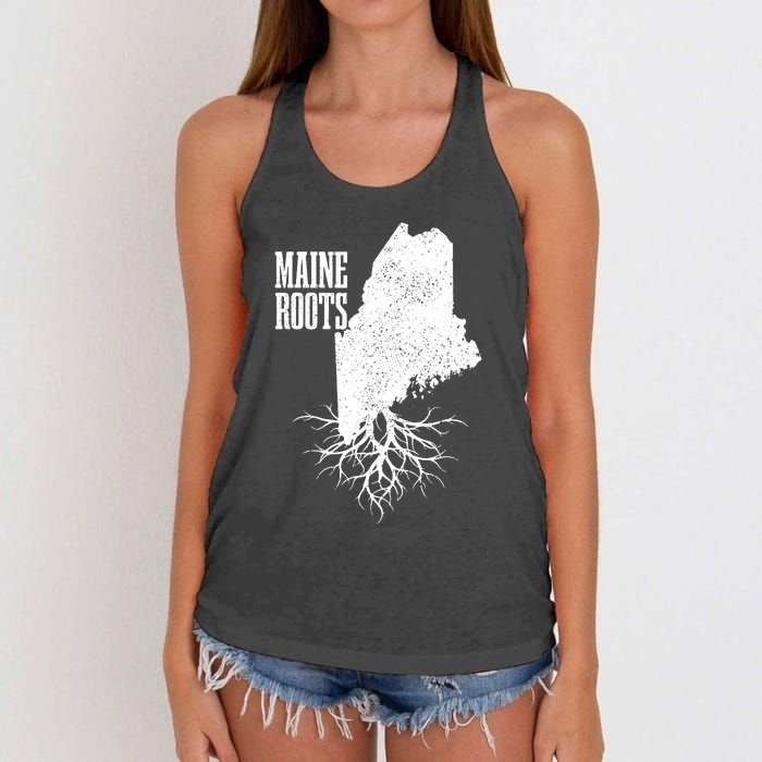 Maine Roots Vintage Usa Patriotic Pride State Map Gift Women's Knotted Racerback Tank