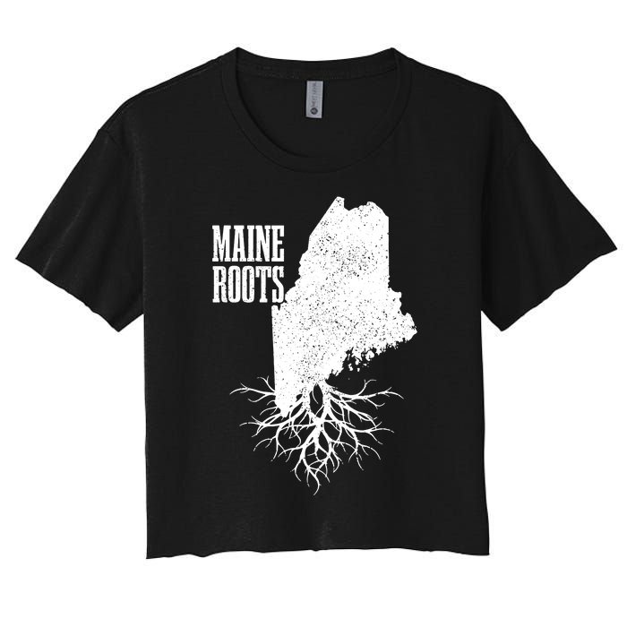 Maine Roots Vintage Usa Patriotic Pride State Map Gift Women's Crop Top Tee