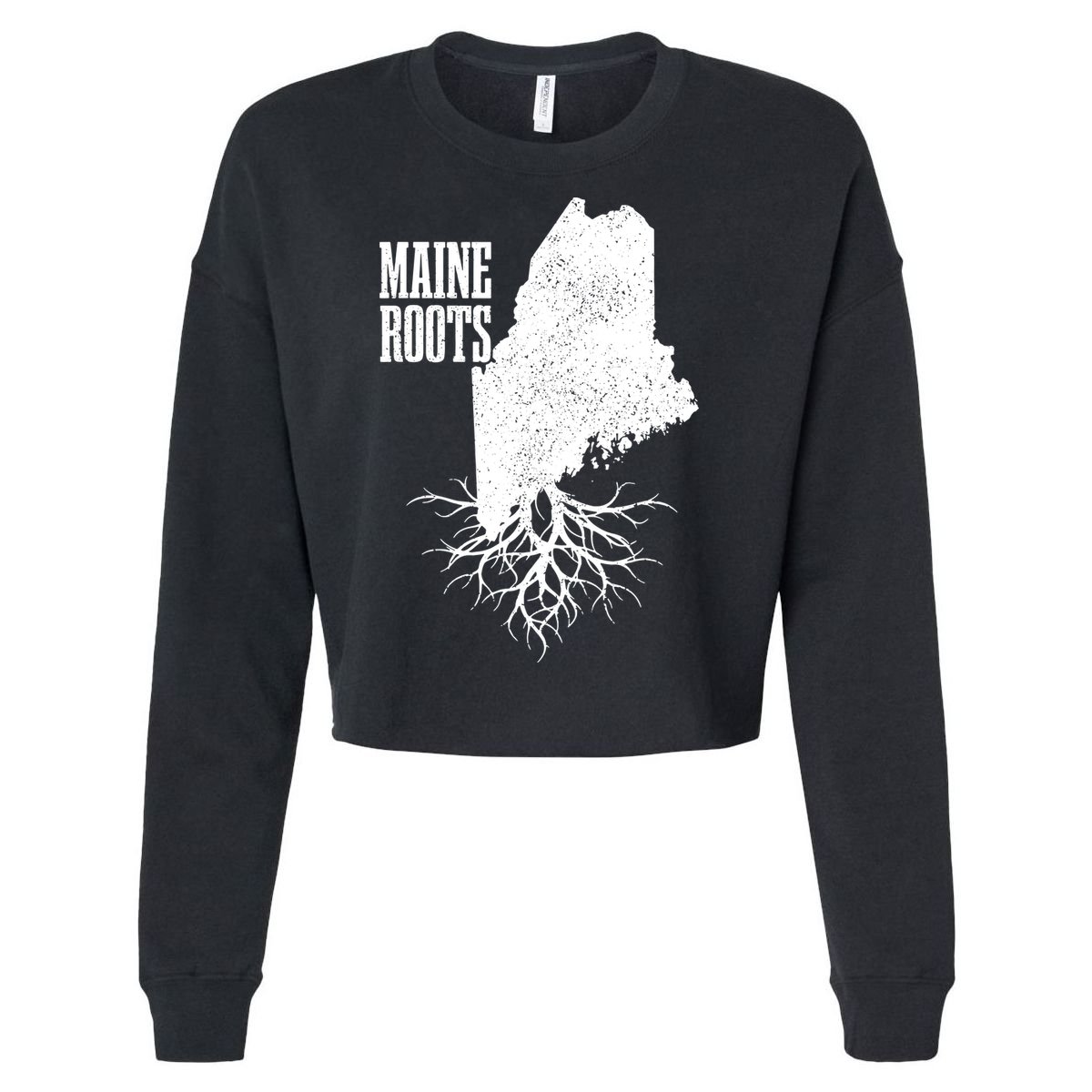 Maine Roots Vintage Usa Patriotic Pride State Map Gift Cropped Pullover Crew