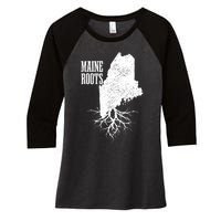 Maine Roots Vintage Usa Patriotic Pride State Map Gift Women's Tri-Blend 3/4-Sleeve Raglan Shirt