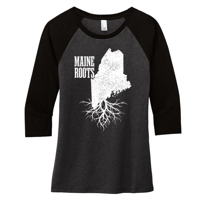 Maine Roots Vintage Usa Patriotic Pride State Map Gift Women's Tri-Blend 3/4-Sleeve Raglan Shirt