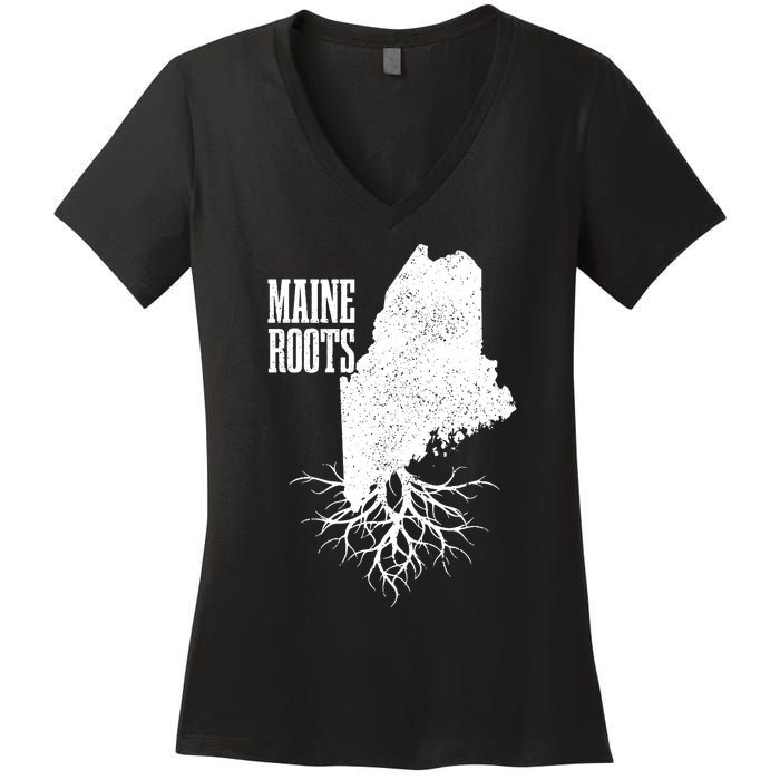 Maine Roots Vintage Usa Patriotic Pride State Map Gift Women's V-Neck T-Shirt