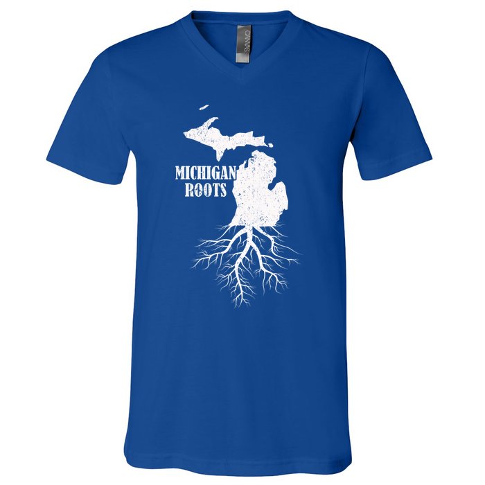 Michigan Roots Vintage Pride State Map Gift V-Neck T-Shirt