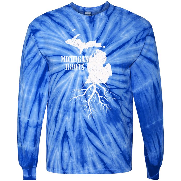 Michigan Roots Vintage Pride State Map Gift Tie-Dye Long Sleeve Shirt