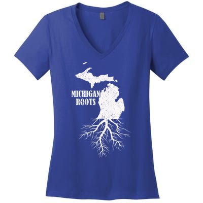 Michigan Roots Vintage Pride State Map Gift Women's V-Neck T-Shirt