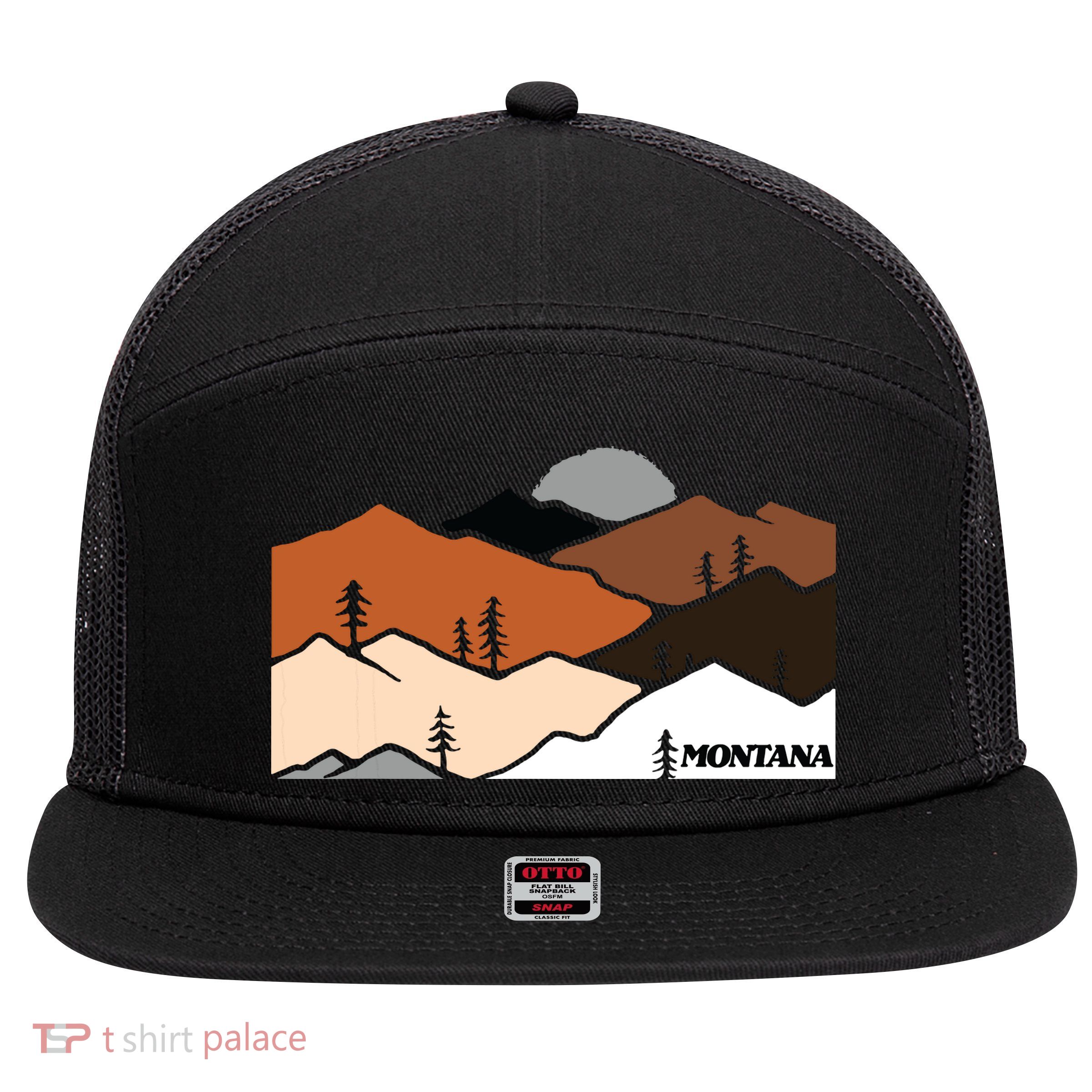 Montana Retro Vintage Mountain Outdoors State Graphic 7 Panel Mesh Trucker Snapback Hat