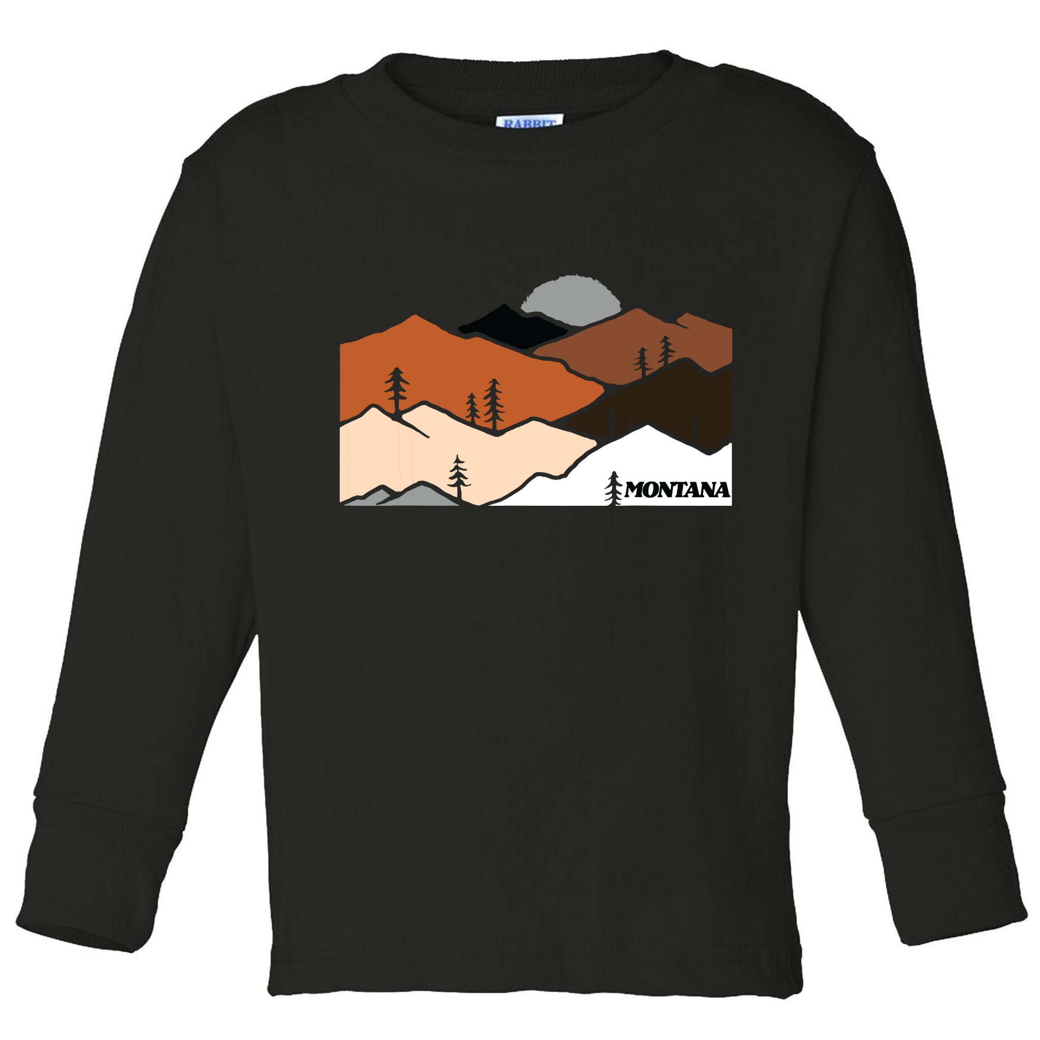 Montana Retro Vintage Mountain Outdoors State Graphic Toddler Long Sleeve Shirt