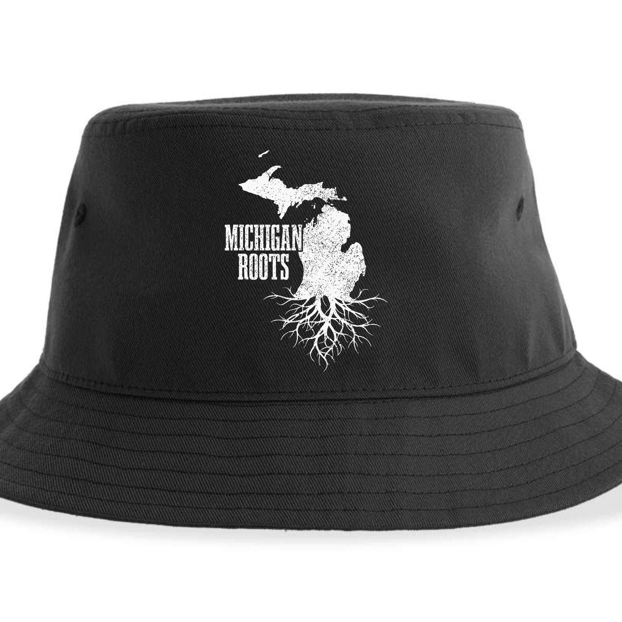 Michigan Roots Vintage Pride State Map Gift Sustainable Bucket Hat