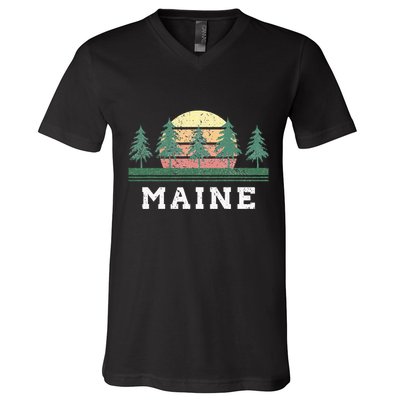 Maine Retro Vintage V-Neck T-Shirt