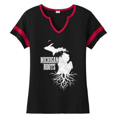 Michigan Roots Vintage Pride State Map Gift Ladies Halftime Notch Neck Tee