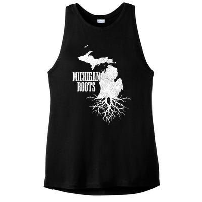 Michigan Roots Vintage Pride State Map Gift Ladies PosiCharge Tri-Blend Wicking Tank