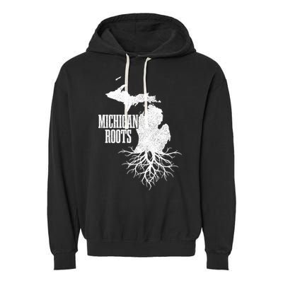 Michigan Roots Vintage Pride State Map Gift Garment-Dyed Fleece Hoodie