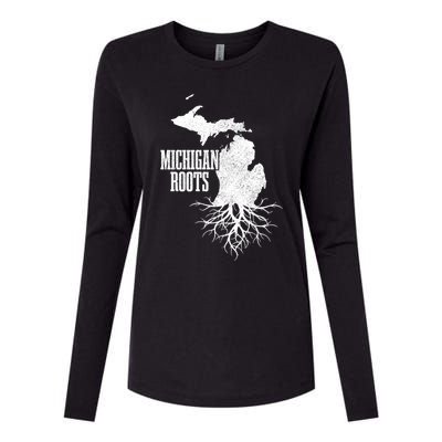 Michigan Roots Vintage Pride State Map Gift Womens Cotton Relaxed Long Sleeve T-Shirt