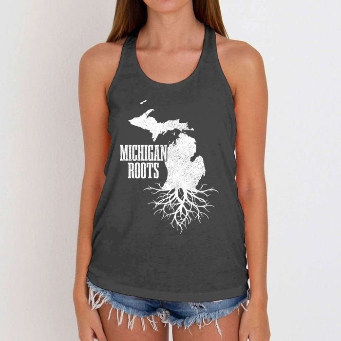 Michigan Roots Vintage Pride State Map Gift Women's Knotted Racerback Tank