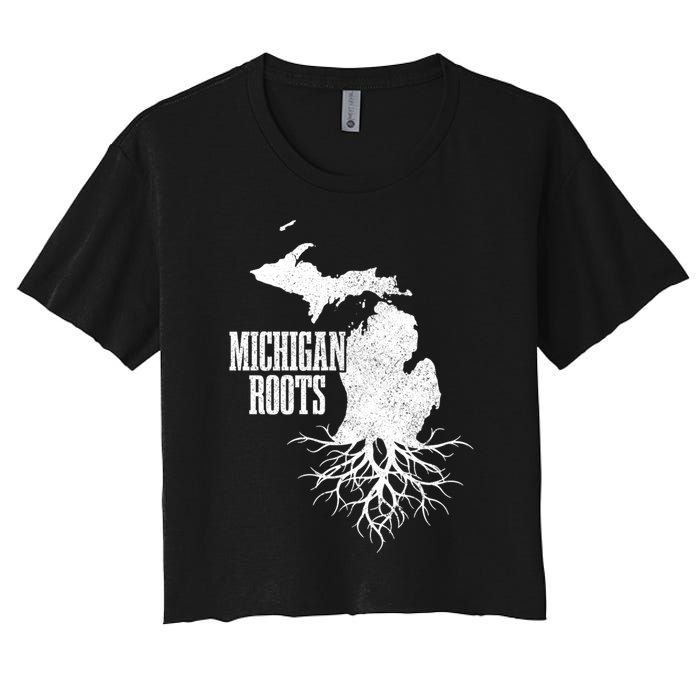 Michigan Roots Vintage Pride State Map Gift Women's Crop Top Tee