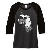 Michigan Roots Vintage Pride State Map Gift Women's Tri-Blend 3/4-Sleeve Raglan Shirt