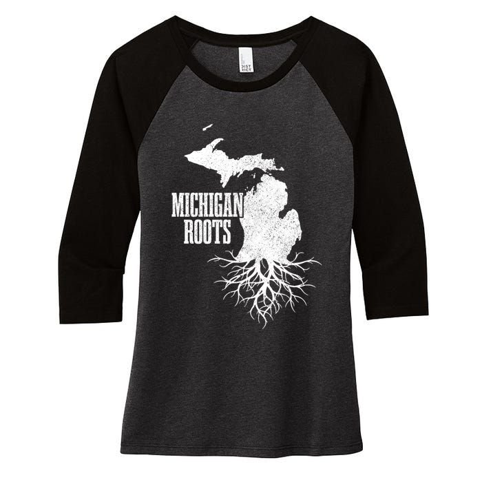 Michigan Roots Vintage Pride State Map Gift Women's Tri-Blend 3/4-Sleeve Raglan Shirt