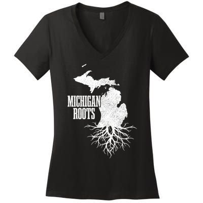 Michigan Roots Vintage Pride State Map Gift Women's V-Neck T-Shirt