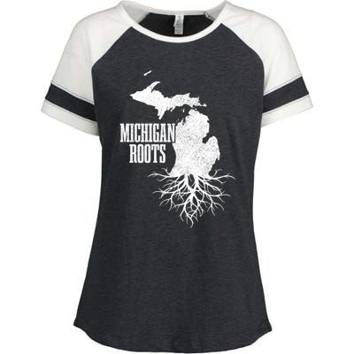 Michigan Roots Vintage Pride State Map Gift Enza Ladies Jersey Colorblock Tee