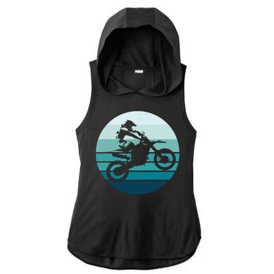 Motocross Retro Vintage Dirt Bike Rider Sunset Background Ladies PosiCharge Tri-Blend Wicking Draft Hoodie Tank