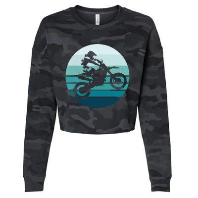 Motocross Retro Vintage Dirt Bike Rider Sunset Background Cropped Pullover Crew