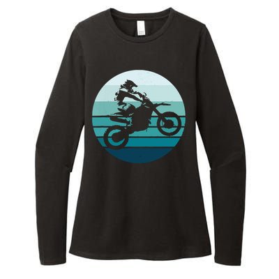 Motocross Retro Vintage Dirt Bike Rider Sunset Background Womens CVC Long Sleeve Shirt