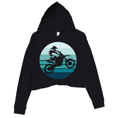 Motocross Retro Vintage Dirt Bike Rider Sunset Background Crop Fleece Hoodie