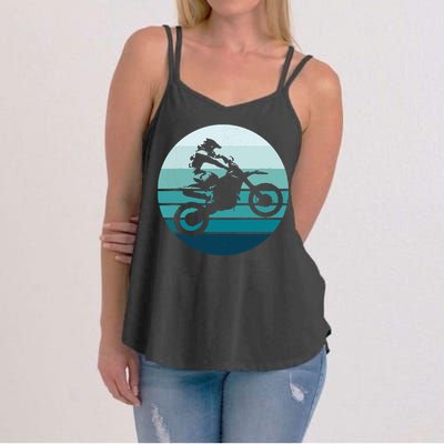 Motocross Retro Vintage Dirt Bike Rider Sunset Background Women's Strappy Tank