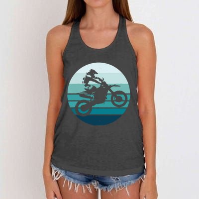 Motocross Retro Vintage Dirt Bike Rider Sunset Background Women's Knotted Racerback Tank