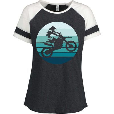 Motocross Retro Vintage Dirt Bike Rider Sunset Background Enza Ladies Jersey Colorblock Tee