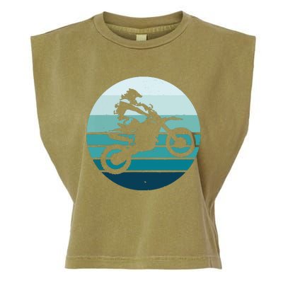 Motocross Retro Vintage Dirt Bike Rider Sunset Background Garment-Dyed Women's Muscle Tee