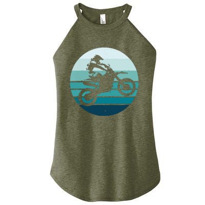 Motocross Retro Vintage Dirt Bike Rider Sunset Background Women's Perfect Tri Rocker Tank