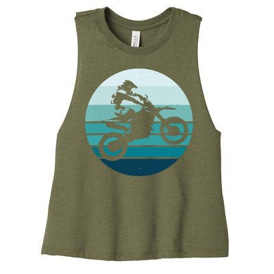 Motocross Retro Vintage Dirt Bike Rider Sunset Background Women's Racerback Cropped Tank