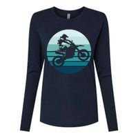 Motocross Retro Vintage Dirt Bike Rider Sunset Background Womens Cotton Relaxed Long Sleeve T-Shirt