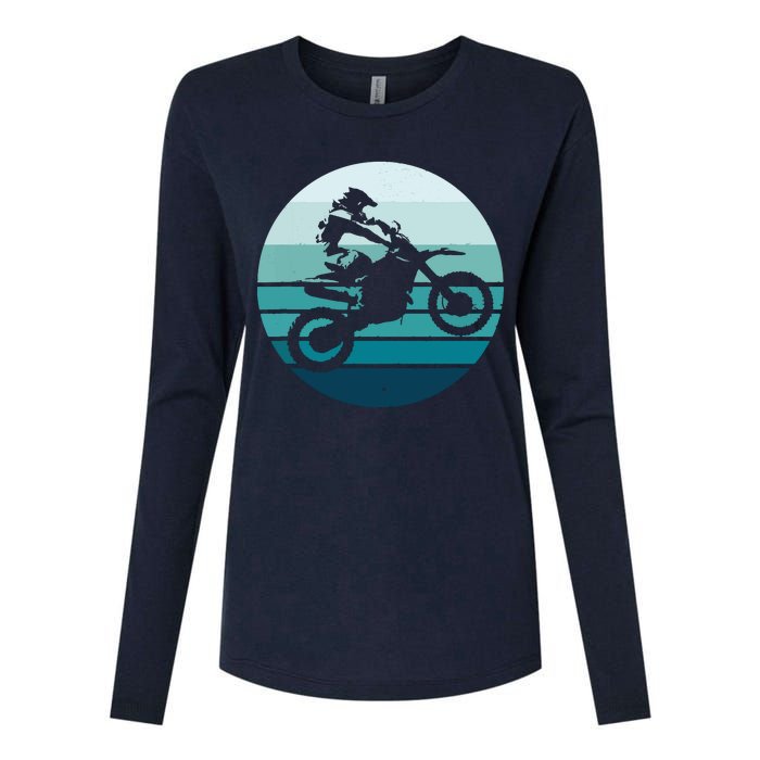 Motocross Retro Vintage Dirt Bike Rider Sunset Background Womens Cotton Relaxed Long Sleeve T-Shirt