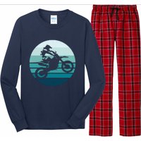 Motocross Retro Vintage Dirt Bike Rider Sunset Background Long Sleeve Pajama Set