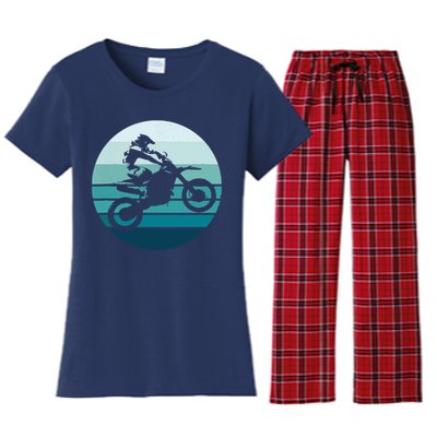 Motocross Retro Vintage Dirt Bike Rider Sunset Background Women's Flannel Pajama Set