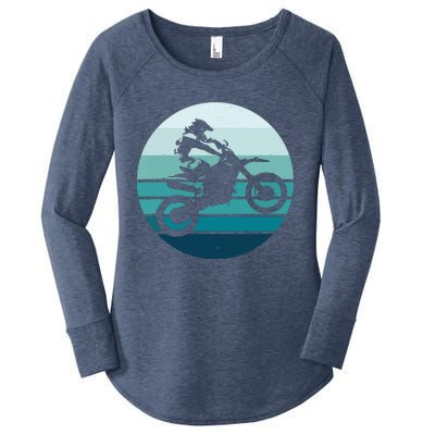 Motocross Retro Vintage Dirt Bike Rider Sunset Background Women's Perfect Tri Tunic Long Sleeve Shirt