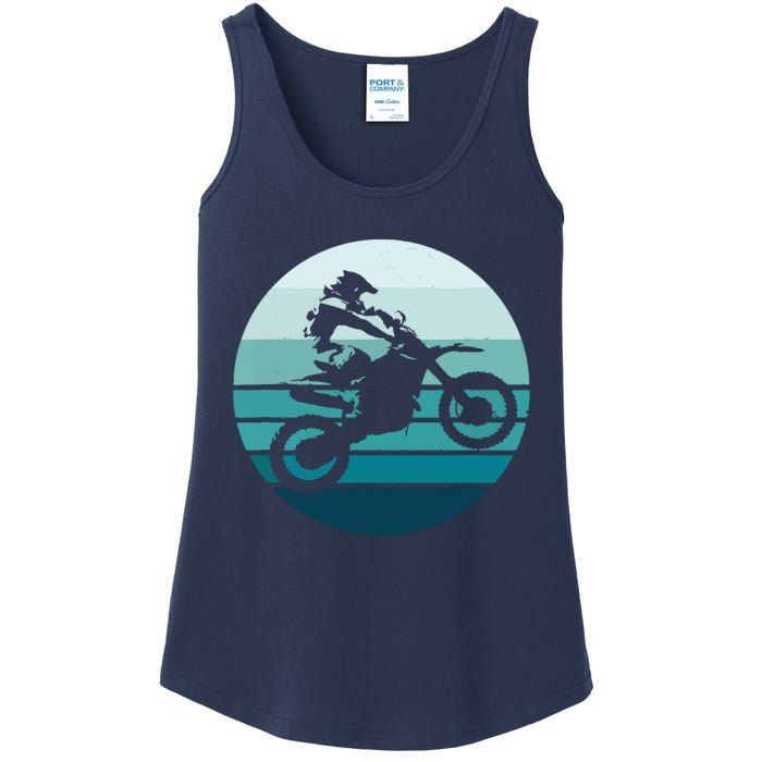 Motocross Retro Vintage Dirt Bike Rider Sunset Background Ladies Essential Tank