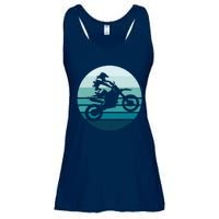 Motocross Retro Vintage Dirt Bike Rider Sunset Background Ladies Essential Flowy Tank