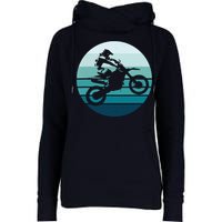 Motocross Retro Vintage Dirt Bike Rider Sunset Background Womens Funnel Neck Pullover Hood