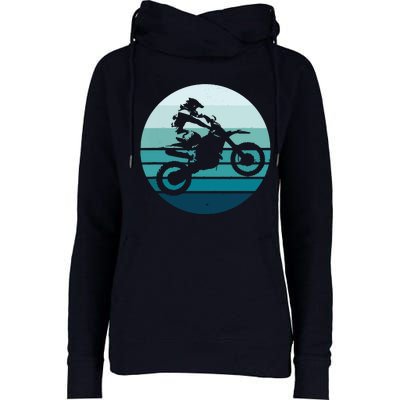 Motocross Retro Vintage Dirt Bike Rider Sunset Background Womens Funnel Neck Pullover Hood