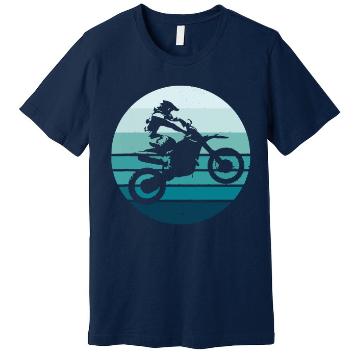 Motocross Retro Vintage Dirt Bike Rider Sunset Background Premium T-Shirt