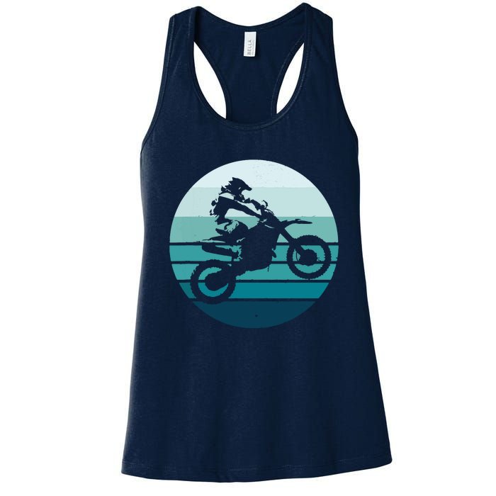 Motocross Retro Vintage Dirt Bike Rider Sunset Background Women's Racerback Tank